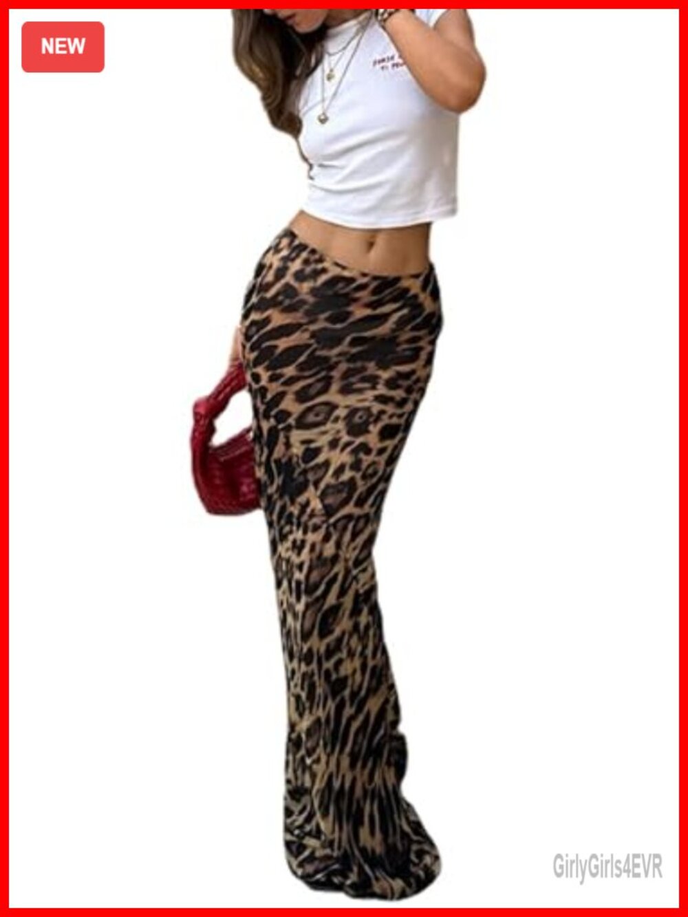 Satin Leopard Print Maxi Skirt for Women Y2K Floor Length Summer Long Skirt
